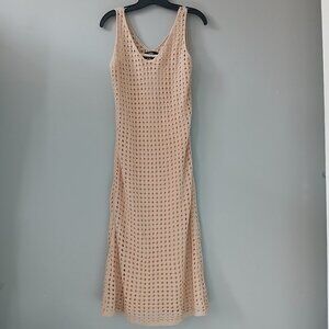 Lulus‎ Bliss at the Beach Beige Loose Knit Midi Dress Sleeveless Size Medium